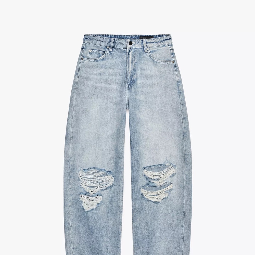 Zara Light Blue High Rise Distressed Jeans
